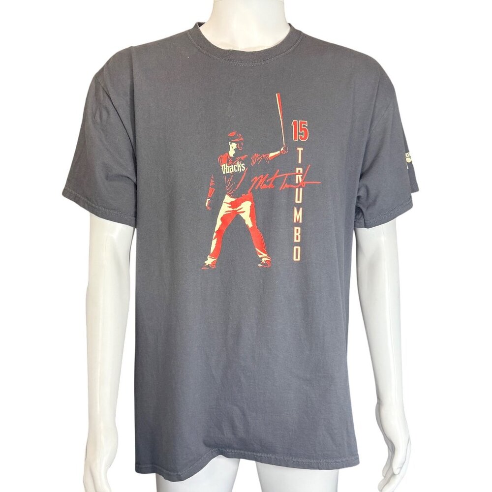 FRUIT OF THE LOOM T-SHIRT MENS XL GRAY COTTON MARK TRUMBO DIAMONDBACKS PRINT